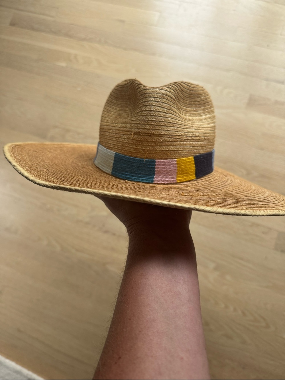 Handwoven Straw Sun Hat with Multicolor Embroidered Band - Picture 5 of 8